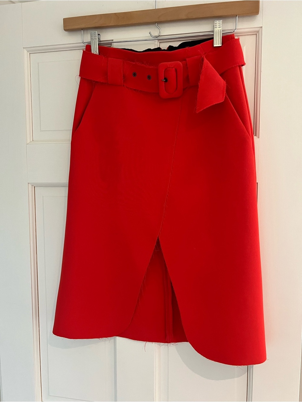 Topshop Red Belted Wrap Midi Skirt